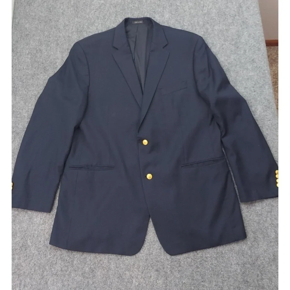 Lauren Ralph Lauren Blazer Jacket Mens 46 Long Navy Blue Gold Buttons Wool‎ Coat